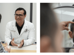 Muchos como tú empiezan con una simple pregunta: ¿por qué se me está cayendo el pelo? El Dr. Jorge Pasquier con un paciente en la clínica